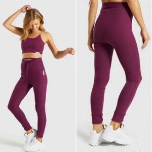 GYMSHARK Slounge Ribbon Leggings Dark Ruby‎ Marl Tie Waist Ribbed Small